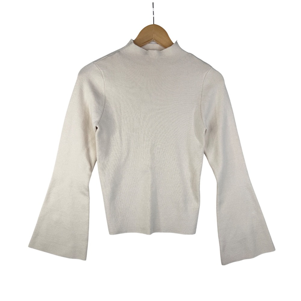 Umgee Bell Sleeve Mock-neck Ribbed Blouse size Small Cream